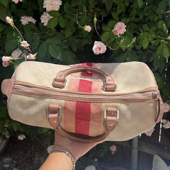 Gucci Script Web Boston Bag GG Coated Canvas.❤️ - Picture 10 of 17
